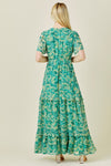 Short Sleeve Floral Print Maxi Dress Green