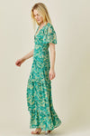 Short Sleeve Floral Print Maxi Dress Green