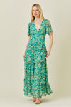 Short Sleeve Floral Print Maxi Dress Green