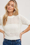 Short Sleeve Crochet Top White