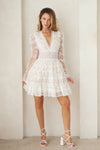 Long Sleeve Lace Crochet Mini Dress White