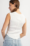  Sleeveless Rounded Ribbed Top White