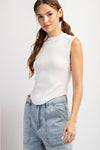  Sleeveless Rounded Ribbed Top White