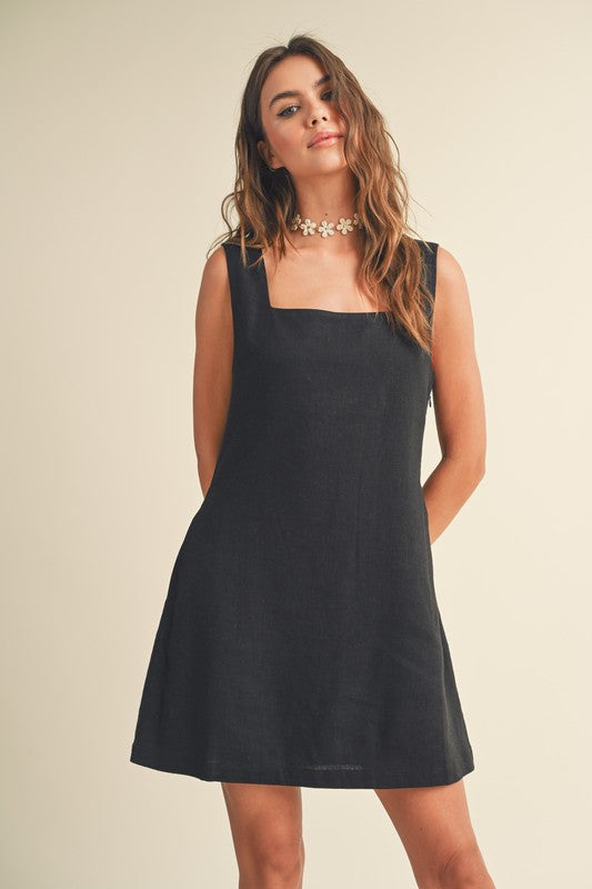 Sleeveless Linen Mini Dress Black