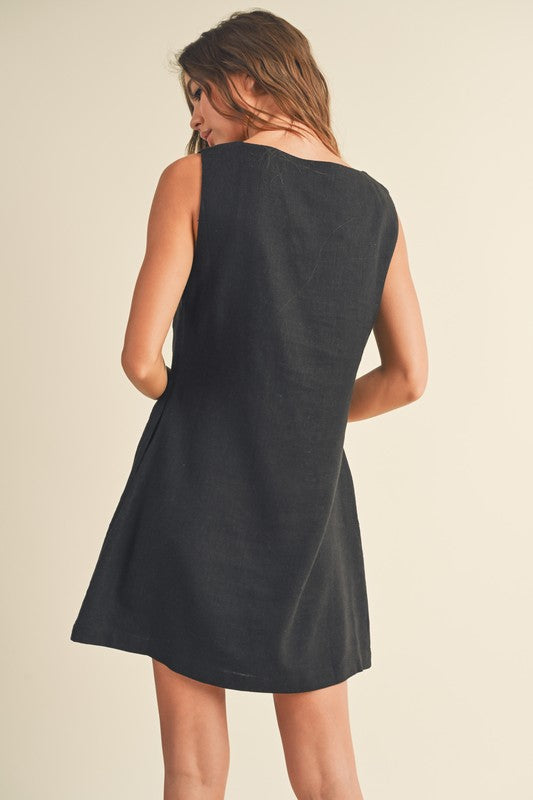 Sleeveless Linen Mini Dress Black