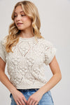 Short Sleeve Crochet Cropped Sweater Top Natural