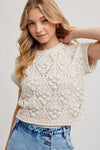 Short Sleeve Crochet Cropped Sweater Top Natural