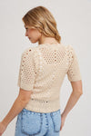 Short Sleeve Button Down Crochet Top Ivory