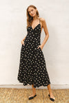 Sleeveless Back Tie Polka Dot Print Maxi Dress Black