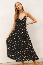 Sleeveless Back Tie Polka Dot Print Maxi Dress Black