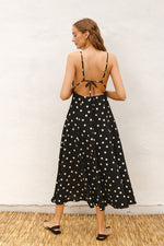 Sleeveless Back Tie Polka Dot Print Maxi Dress Black