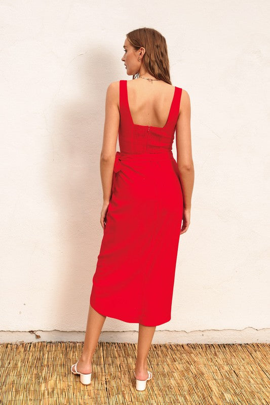 Waitlist 2/26 ♥ Brynn Sleeveless Tulip Hem Wrap Linen Midi Dress Red