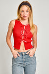  Sleeveless Bow Tie Sweater Top Red