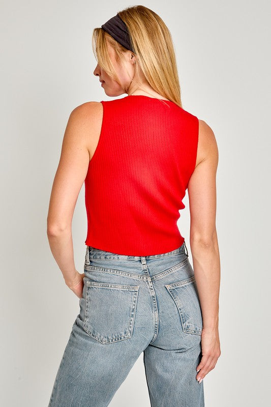  Sleeveless Bow Tie Sweater Top Red