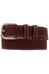 Contrast Stitched Rectangle Buckle Belt Cognac