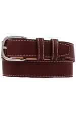 Contrast Stitched Rectangle Buckle Belt Cognac