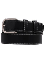 Contrast Stitched Rectangle Buckle Belt Black