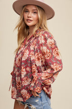 Long Sleeve Floral Print Top Magenta