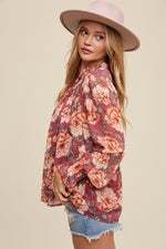 Long Sleeve Floral Print Top Magenta