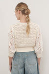 3/4 Sleeve Crochet Cardigan Sweater Cream