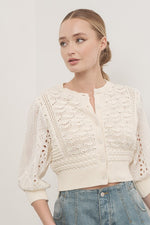 3/4 Sleeve Crochet Cardigan Sweater Cream