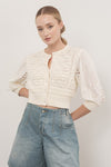 3/4 Sleeve Crochet Cardigan Sweater Cream