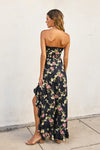 Sleeveless Floral Print Asymmetrical Hem Maxi Dress Black