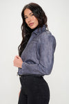  Vegan Leather Cropped Bomber Jacket Navy