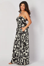 Sleeveless Abstract Print Wide Leg Jumpsuit Black