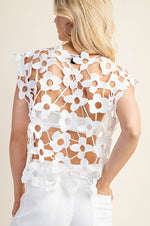 Sleeveless Unlined Floral Lace Top White