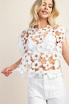 Sleeveless Unlined Floral Lace Top White