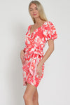 Short Puff Sleeve Floral Print Wrap Mini Dress Fuchsia White