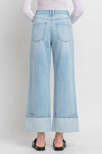  High Rise Cruffed Wide Leg Jeans Light Wash