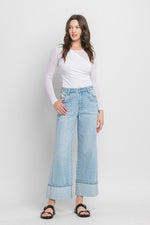  High Rise Cruffed Wide Leg Jeans Light Wash