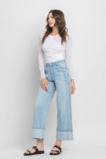  High Rise Cruffed Wide Leg Jeans Light Wash