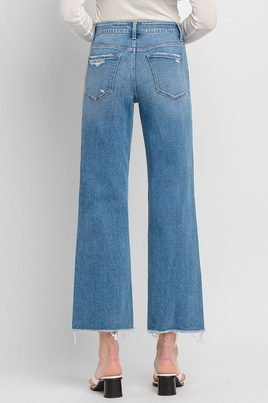  High Rise Crop Wide Leg Jeans Medium Wash