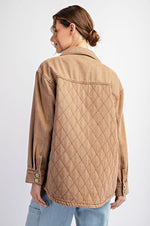  Long Sleeve Button Down Quilted Jacket Brown