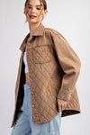  Long Sleeve Button Down Quilted Jacket Brown