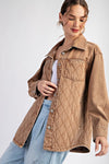  Long Sleeve Button Down Quilted Jacket Brown