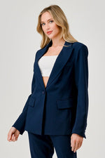 Long Sleeve Notched Lapel Blazer Navy