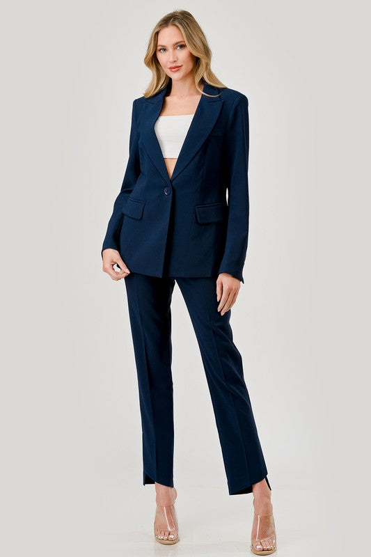 Long Sleeve Notched Lapel Blazer Navy