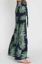 Tropical Print Front Tie Wide Leg Pants Navy