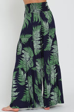 Tropical Print Front Tie Wide Leg Pants Navy