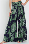 Tropical Print Front Tie Wide Leg Pants Navy