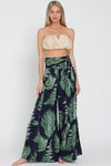 Tropical Print Front Tie Wide Leg Pants Navy