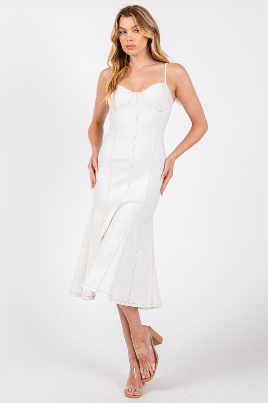 Sleeveless Stretch Twill Midi Dress White