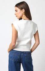 Sleeveless Crew Neck Sweater Top White