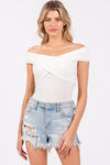 Criss Cross Off The Shoulder Bodysuit White