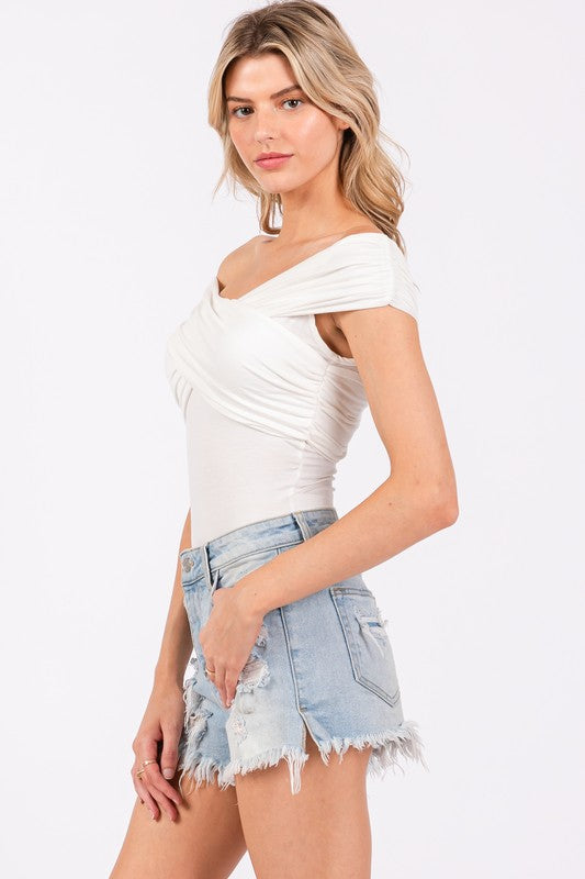 Criss Cross Off The Shoulder Bodysuit White