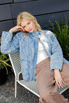 Long Sleeve Washed Quilted Jacket Blue